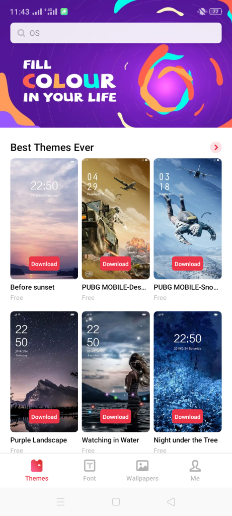 homepage of Theme Store Mod Apk