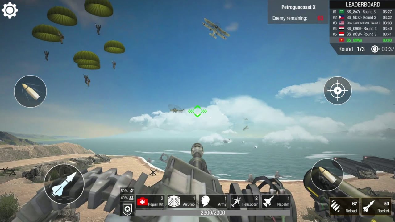 people in the air with peashooters