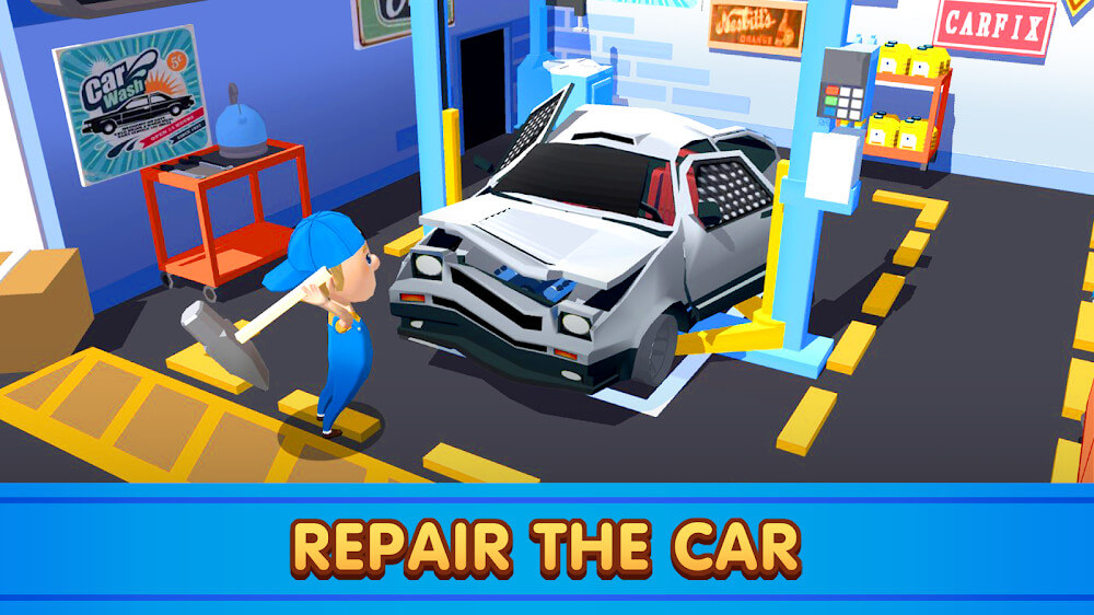 Repair the car in car fix tycoon mod apk