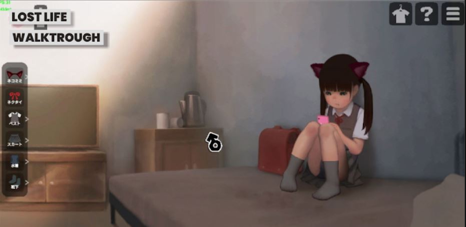 Little girl sitting on bed and using phone in lost life mod apk