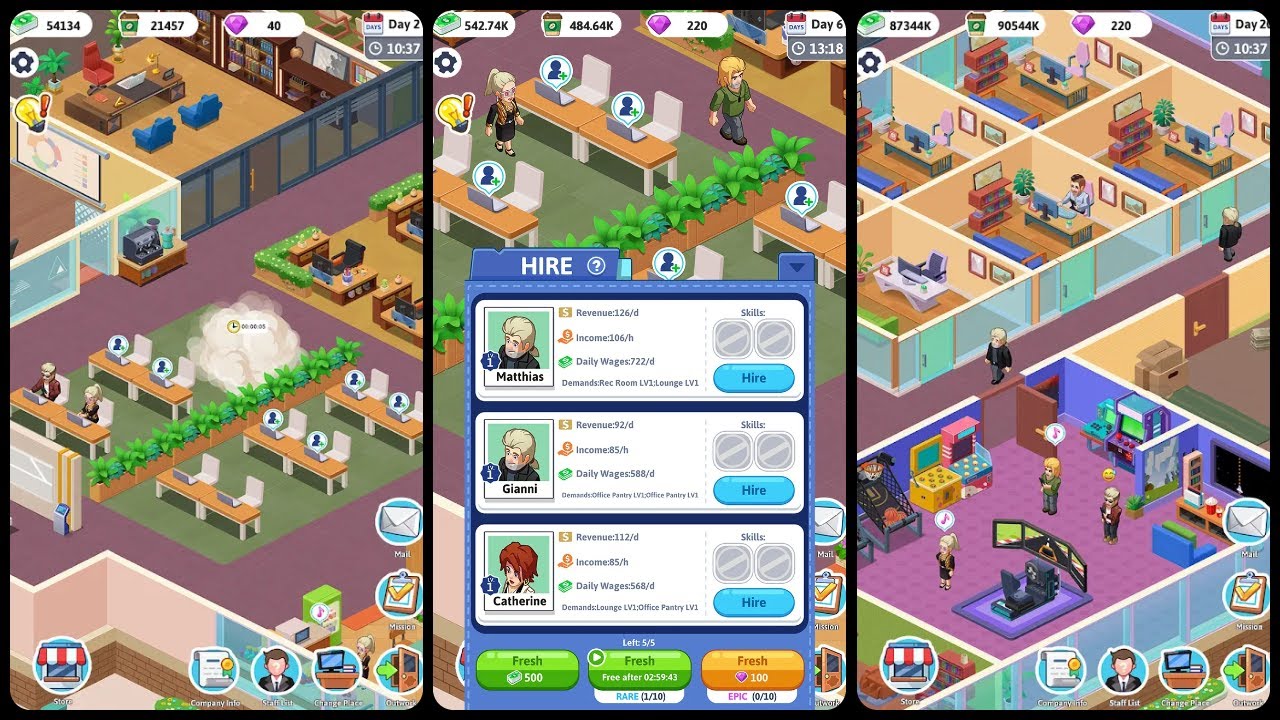 Hire employees in Idle Office Tycoon MOD APK