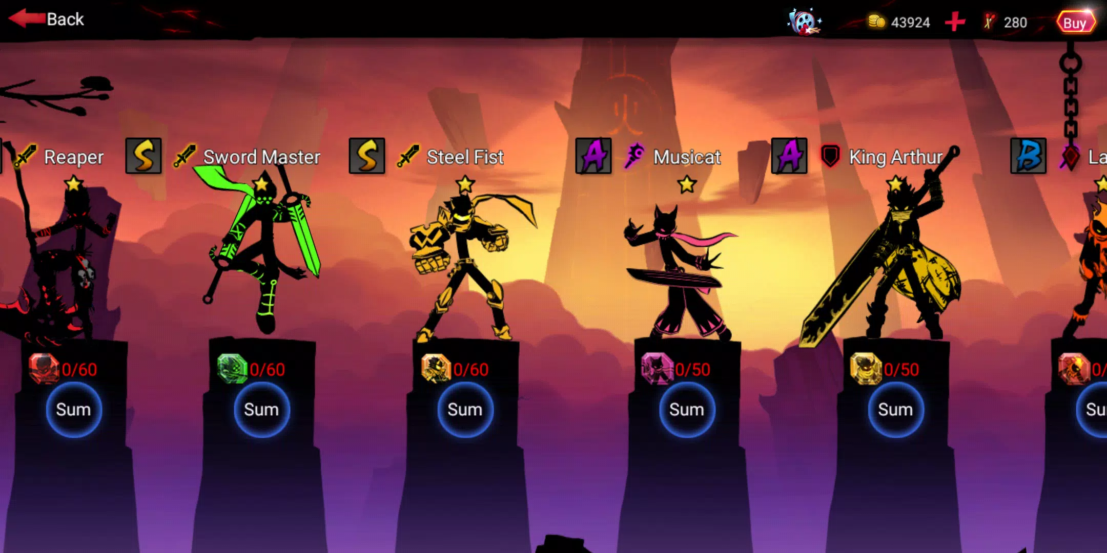 All characters of League of Stickman 2 mod apk