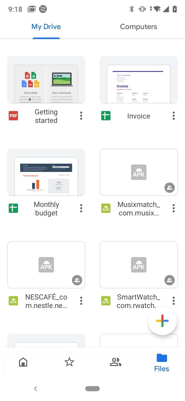 Files and folders in google drive app