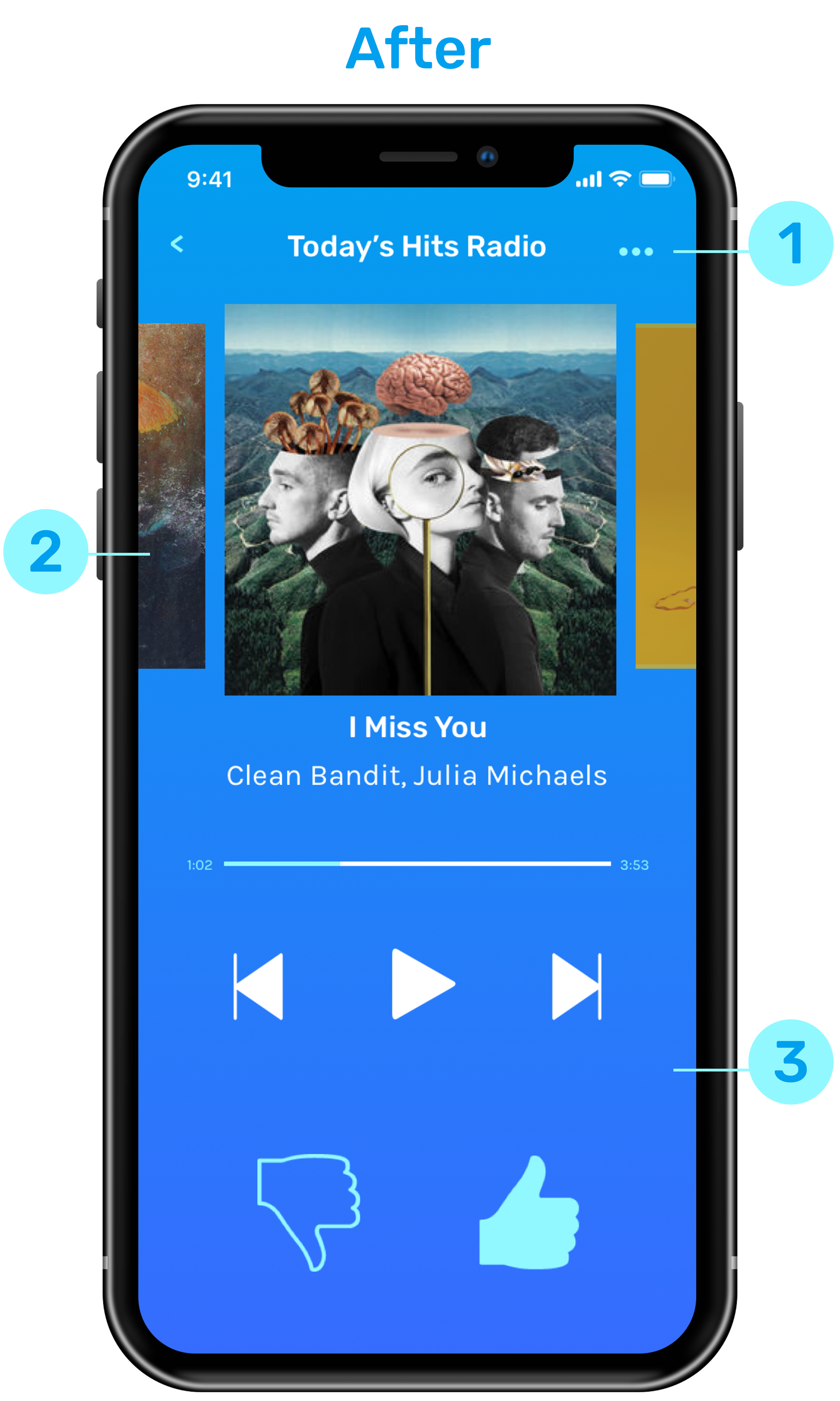 Pandora app music playing interface