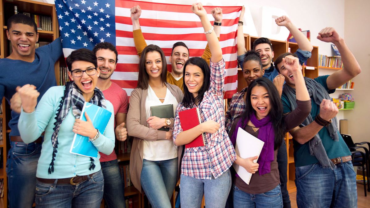 Scholarship students with usa flag